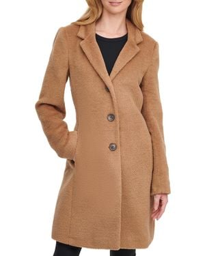 DKNY Single Breasted Walker Wool Coat - Brown