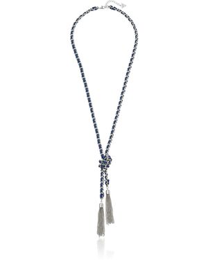 Guess "basic" Silver And Denim Woven Tassel Y-shaped Necklace - Black