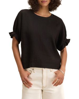 Velvet By Graham & Spencer Emily Woven Linen Top - Black