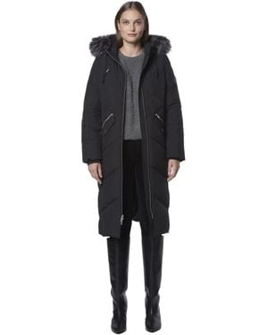 Marc New York Chevron Quilted Hooded Long Coat - Black