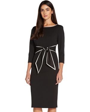 Adrianna Papell Stretch Crepe Tie Front Dress With Contrast Tipping ( Ivory) Dress - Black