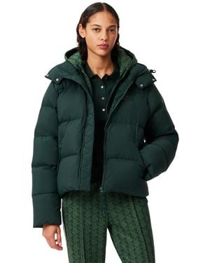 Lacoste Padded Down Logo Jacket With Hood - Green