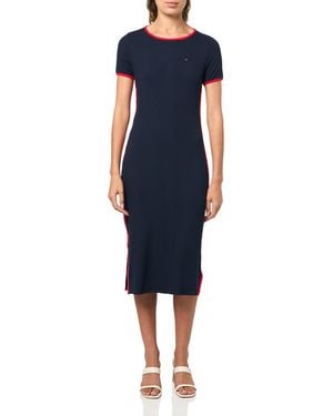 Tommy Hilfiger Ribbed Midi Dress - Blue