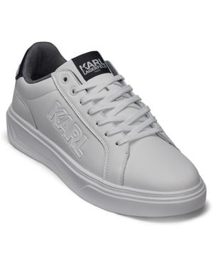 Karl Lagerfeld Paris Lace Up Leather Sneaker With Logo Patch - Gray