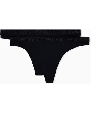 Emporio Armani Iconic Microfiber 2 Pack Thong - Black
