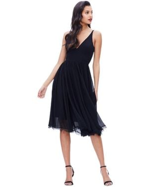 Dress the Population Alicia Plunging Mix Media Sleeveless Fit And Flare Midi Dress - Blue