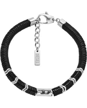 DIESEL Silver And Black Hematite Beaded Bracelet