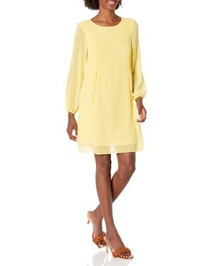 Nine West Long Sleeve Shift Dress With Keyhole Bac - Yellow