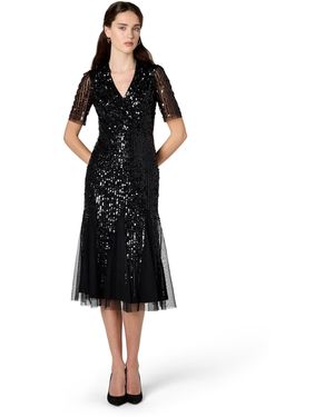 Adrianna Papell Beaded Tuxedo Midi Dress - Black
