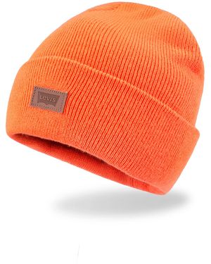 Levi's Classic Warm Winter Knit Beanie Hat Cap Fleece Lined For And Beanie Hat - Orange