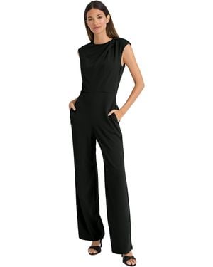 Maggy London Sleeveless Wide-leg Gathered Shoulder Detail-fitted Waist-elegant Formal Jumpsuit - Black