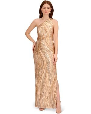 Adrianna Papell Sequin One Shoulder Gown - Natural