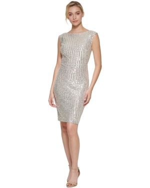 Vince Camuto Cap Sleeve Boat Neck Sequin Sheath Mini Dress - White