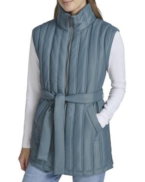 Andrew Marc Self Tie Quilted Tunic Length Vest - Blue
