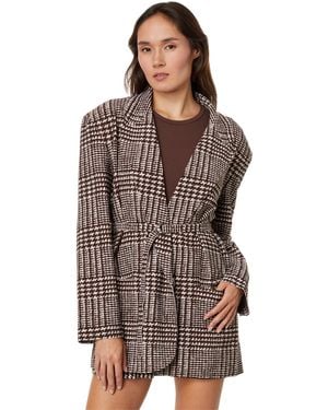 Norma Kamali Oversized Single Breasted Jacket (Chocolate Glenn Plaid Tweed) Clothing - Brown