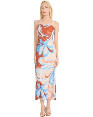 Donna Morgan Floral Square Neck Special Occasion Spaghetti Strap Evening Midi-wedding Guest Cocktail Dress - White