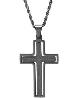 Amazon Essentials Black Stainless Steel Our Father Prayer Spinner Cross Pendant - Metallic