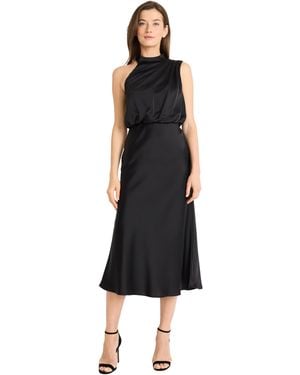 Maggy London One Shoulder Asymmetrical Midi Dress - Black