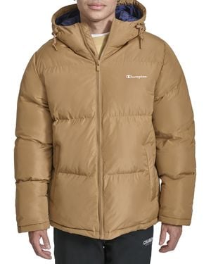 Champion Quilted Full-zip Hooded Puffer Jacket - Brown