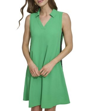 DKNY Sleeveless Collared Neck Logo Taping Above The Knee Dress - Green