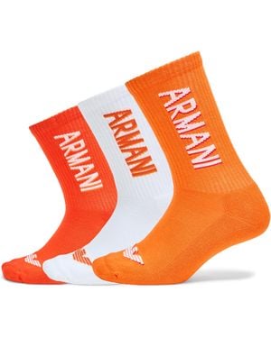 Emporio Armani 3 Pack Logo Crew Socks - Orange