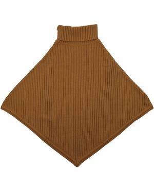 Michael Kors Wide Rib Button Turtleneck Poncho - Brown