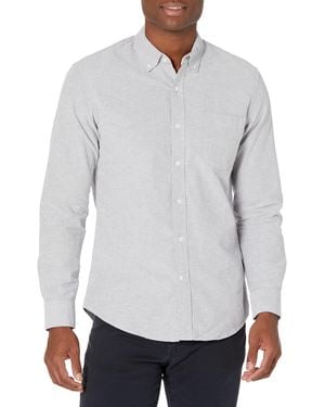 Amazon Essentials Camisa Oxford Ajustada de ga Larga con Bolsillo Hombre - Gris