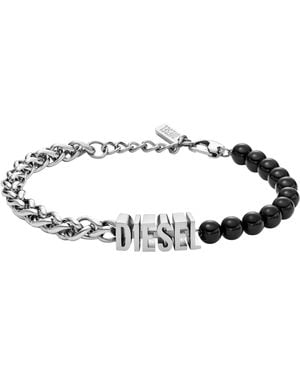 DIESEL Black Agate Beaded Chain Bracelet - Metallic