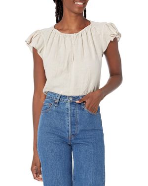Velvet By Graham & Spencer Irene Woven Linen Flutter Sleeve Blouse - Blue