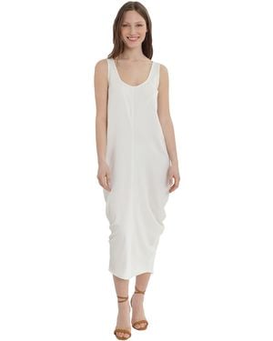 Donna Morgan Dresses Side Draped Sleeveless Midi Shift Ivory - White