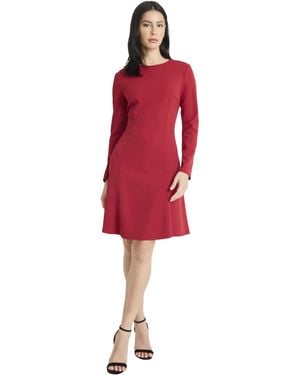 Maggy London Long Sleeve Round Neck Fit And Flare Valentine's Day Guest Dresses - Red