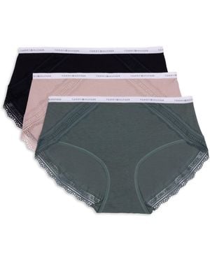 Tommy Hilfiger 3pk Cotton Logo Lace Hipster | Panty Pack - Gray