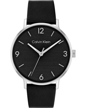Calvin Klein Stainless Steel Case And Leather Strap - Water Resistant To 3atm/30 Meters - Premium Fashion Timepiece For Day-to-evening Style - Black
