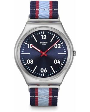 Swatch Casual Watch Blue Stainless Steel Quartz Beside The Sea - Gray
