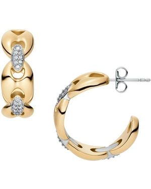 Fossil Heritage D-link Glitz Two-tone Stainless Steel Hoop Earrings - Metallic