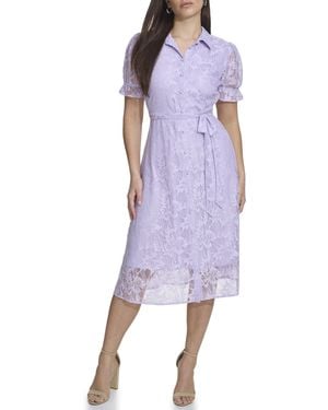 Kensie Floral Lace Faux Wrap Midi Dress - Purple