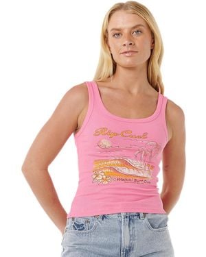 Rip Curl Ribbed Cropped Tank Top – Sleeveless Fitted - Pink
