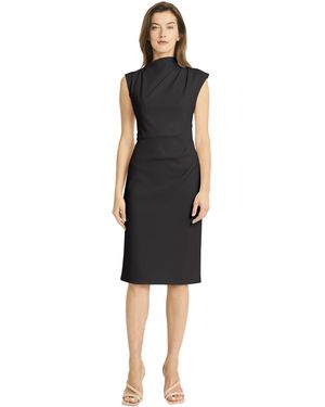 Maggy London Mock Neck Sleeveless Sheath Pleated Detail-tailored Waist Ruching Cocktail Formal Dresses - Black