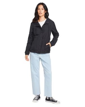Volcom Regular Enemy Stone Windbreaker Hooded Zip Front Jacket With Mesh Lining - Blue