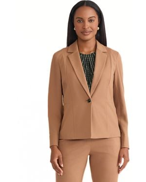Kasper Button Notch Collar Blazer With Seamed Waist – Compression - Brown