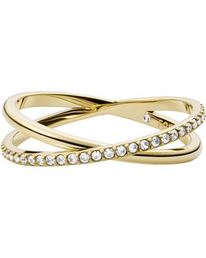 Fossil Ellis Pavé Glitz Gold-tone Stainless Steel Band Ring - Metallic