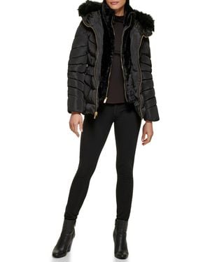 Guess Fur Lined Hood Cold Weather Puffer Coat - Black
