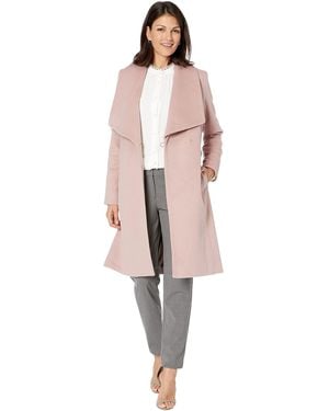 Cole Haan Wool Slick Belted Coat - Pink
