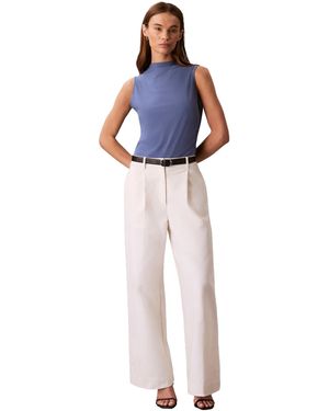 Calvin Klein Crepe Mock Neck Top - Blue