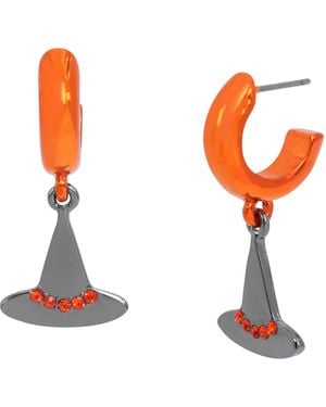 Betsey Johnson S Witchy Hat Charm Huggie Earrings - Orange