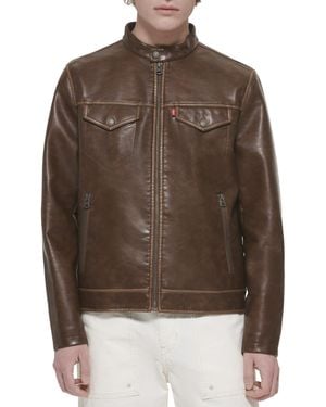 Levi's Faux Leather Hooded Racer Jacket - Brown