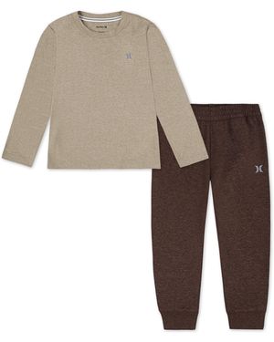 Hurley Long Sleeve Soft Basic T-shirt And Sweatpants 2-piece Outfit Set - Brown