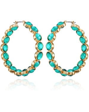 Guess Boucles d'oreilles créoles dorées avec pierre de cristal émeraude clair - Bleu