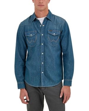 Wrangler Iconic Regular Fit Snap Shirt - Blue