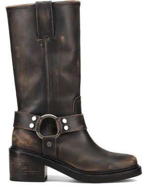 Frye Mid Calf Boots With Signature Harness - Black
